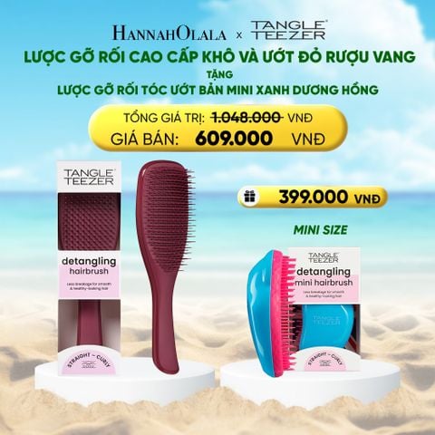  DEAL 5: MUA 1 LƯỢC GỠ RỐI TÓC KHÔ VÀ ƯỚT MÀU ĐỎ RƯỢU VANG - TẶNG 1 LƯỢC GỠ RỐI TÓC ƯỚT NGUYÊN BẢN MINI MÀU XANH HỒNG 