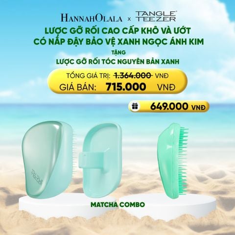  DEAL 6: MUA 1 LƯỢC GỠ RỐI TÓC KHÔ VÀ ƯỚT CÓ NẮP ĐẬY BẢO VỆ MÀU XANH NGỌC ÁNH KIM - TẶNG 1 LƯỢC GỠ RỐI TÓC ƯỚT NGUYÊN BẢN XANH (MATCHA COMBO) 