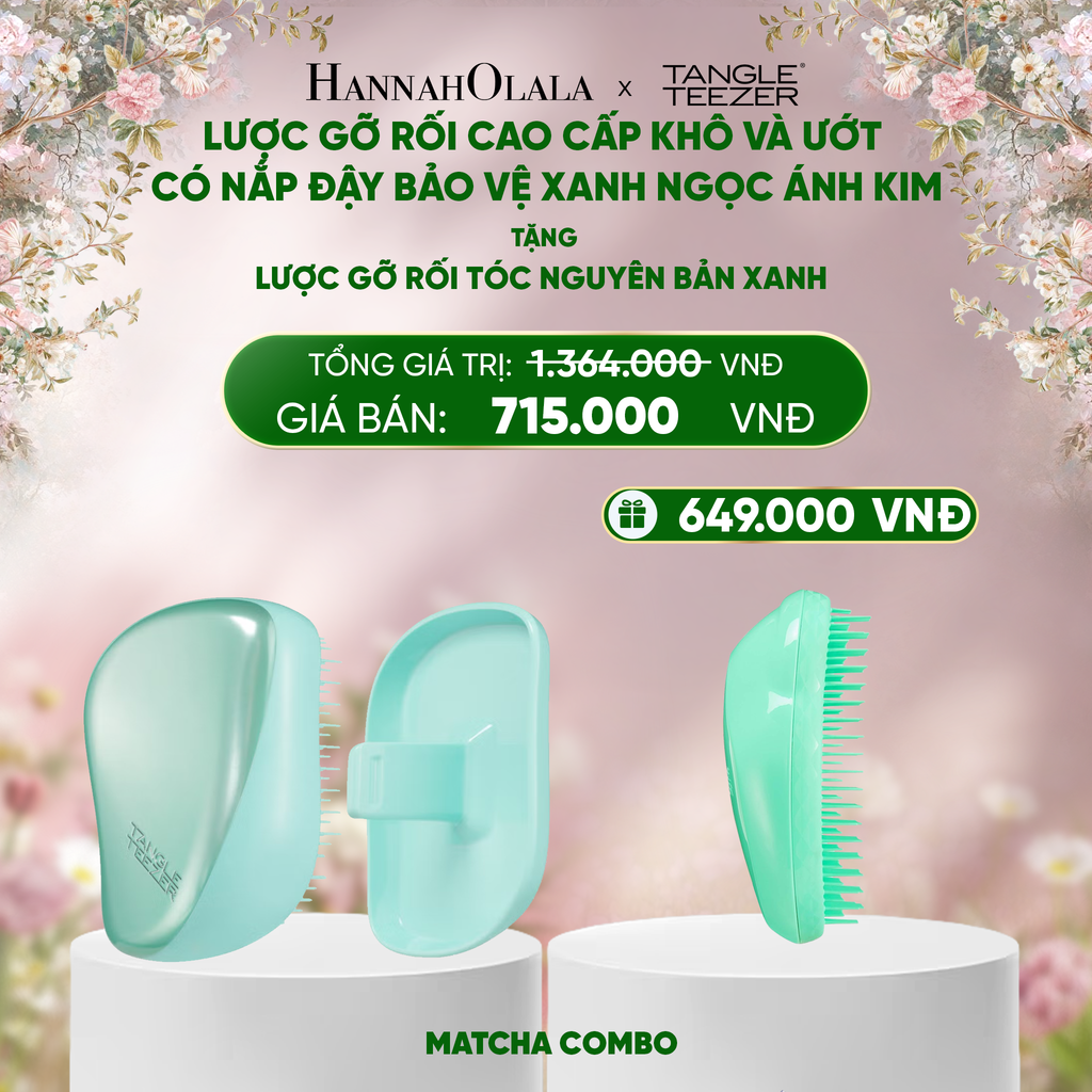  DEAL 6: MUA 1 LƯỢC GỠ RỐI TÓC KHÔ VÀ ƯỚT CÓ NẮP ĐẬY BẢO VỆ MÀU XANH NGỌC ÁNH KIM TẶNG 1 LƯỢC GỠ RỐI TÓC ƯỚT NGUYÊN BẢN XANH (MATCHA COMBO) 