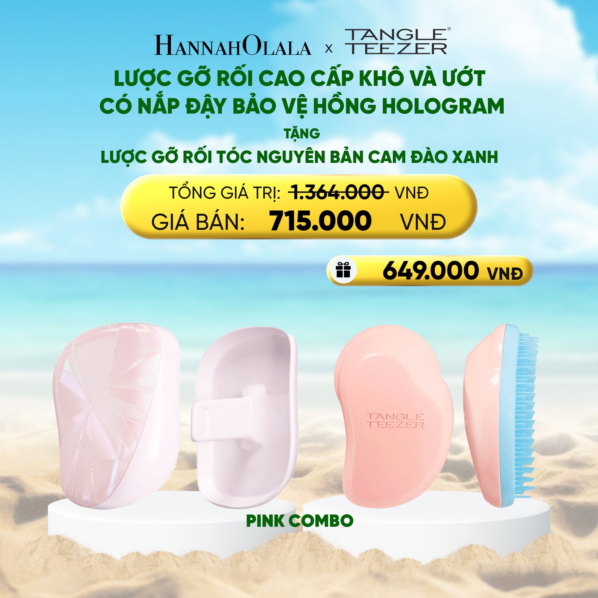 Lược Gỡ Rối Tóc Màu Hồng Hologram