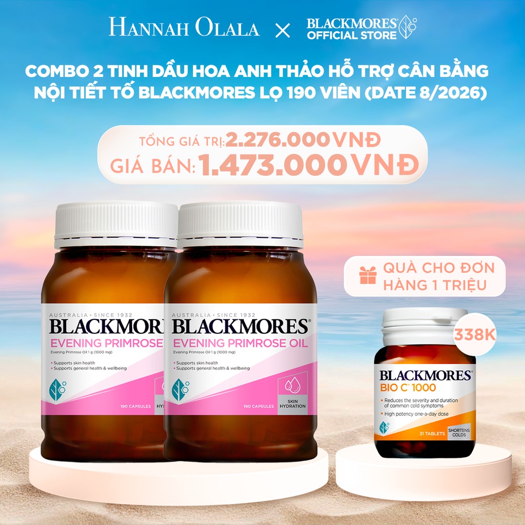  C666_DEAL 2.1: COMBO 2 TINH DẦU HOA ANH THẢO HỖ TRỢ CÂN BẰNG NỘI TIẾT TỐ BLACKMORES EVENING PRIMROSE OIL LỌ 190 VIÊN (DATE 8/2026) 