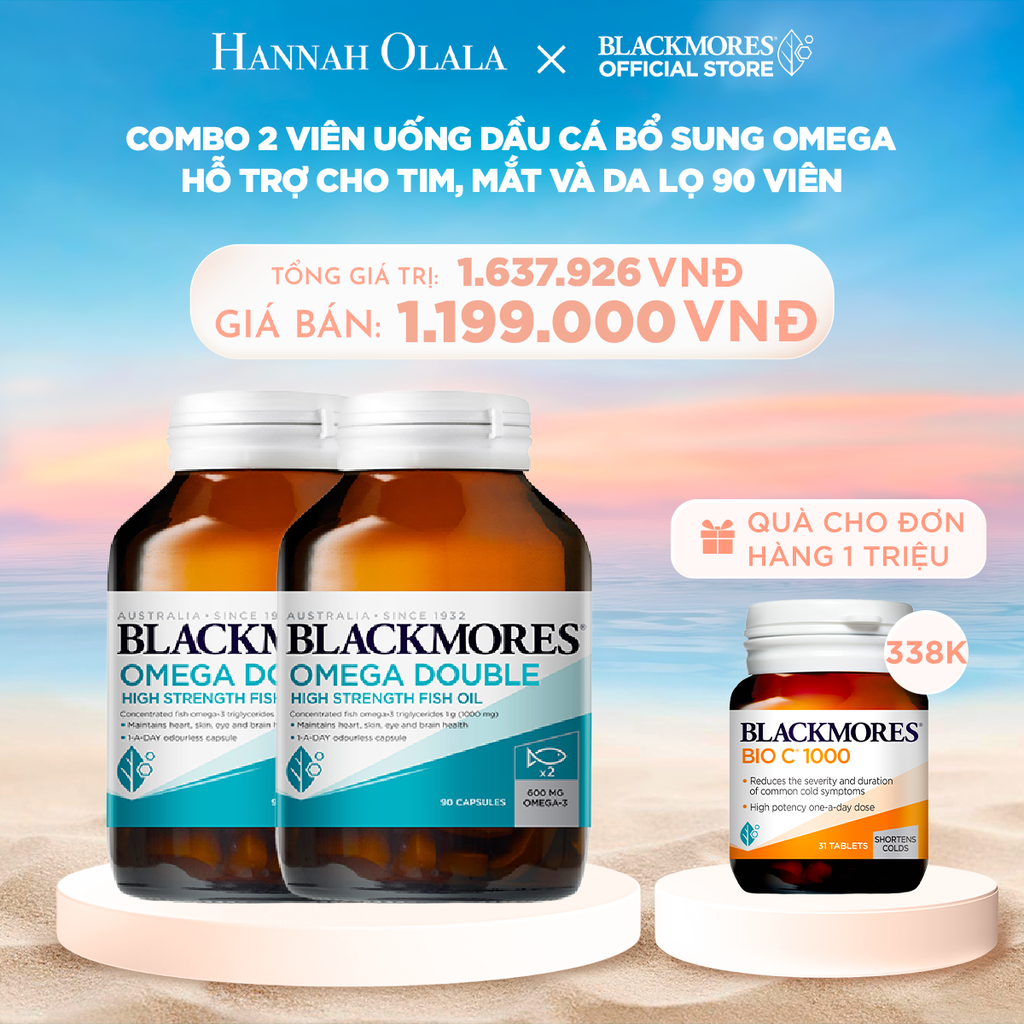  C664_DEAL 1.1: COMBO 2 VIÊN UỐNG DẦU CÁ BỔ SUNG OMEGA HỖ TRỢ CHO TIM, MẮT VÀ DA BLACKMORES DOUBLE OMEGA HIGH STRENGTH LỌ 90 VIÊN 