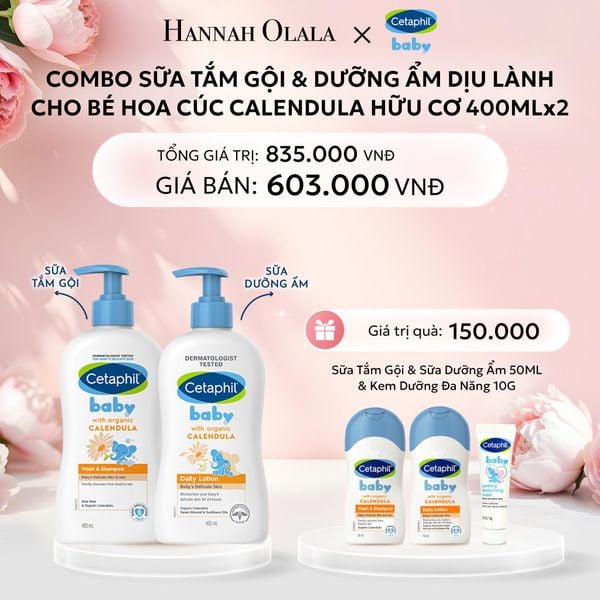  E423: DEAL 7: BỘ SỮA TẮM GỘI 400ML + SỮA DƯỠNG ẨM 400ML CETAPHIL BABY WITH ORGANIC CALENDULA 