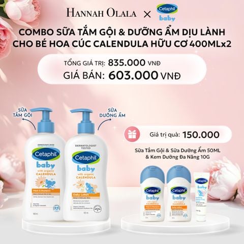  E423: DEAL 7: BỘ SỮA TẮM GỘI 400ML + SỮA DƯỠNG ẨM 400ML CETAPHIL BABY WITH ORGANIC CALENDULA 