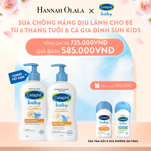  A175_DEAL 8: BỘ SỮA TẮM GỘI 400ML + SỮA DƯỠNG ẨM 400ML CETAPHIL BABY WITH ORGANIC CALENDULA 
