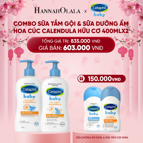  DEAL 7: BỘ SỮA TẮM GỘI 400ML + SỮA DƯỠNG ẨM 400ML CETAPHIL BABY WITH ORGANIC CALENDULA 