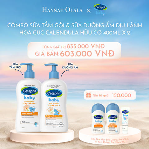  C1057_DEAL 7: BỘ SỮA TẮM GỘI 400ML + SỮA DƯỠNG ẨM 400ML CETAPHIL BABY WITH ORGANIC CALENDULA 