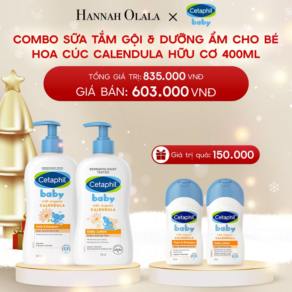  DEAL 7: BỘ SỮA TẮM GỘI 400ML + SỮA DƯỠNG ẨM 400ML CETAPHIL BABY WITH ORGANIC CALENDULA 
