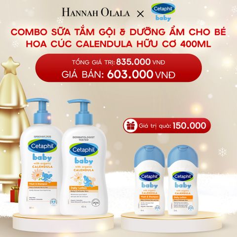  DEAL 7: BỘ SỮA TẮM GỘI 400ML + SỮA DƯỠNG ẨM 400ML CETAPHIL BABY WITH ORGANIC CALENDULA 