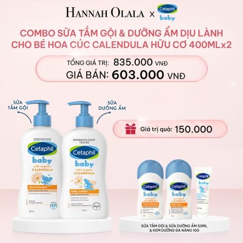  E447_DEAL 7: BỘ SỮA TẮM GỘI 400ML + SỮA DƯỠNG ẨM 400ML CETAPHIL BABY WITH ORGANIC CALENDULA 