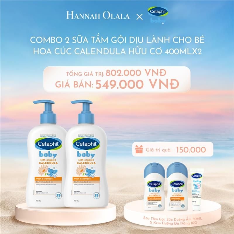  DEAL 13: COMBO 02 SỮA TẮM GỘI DỊU LÀNH CHO BÉ CETAPHIL BABY WASH & SHAMPOO VỚI HOA CÚC HỮU CƠ 400ML 