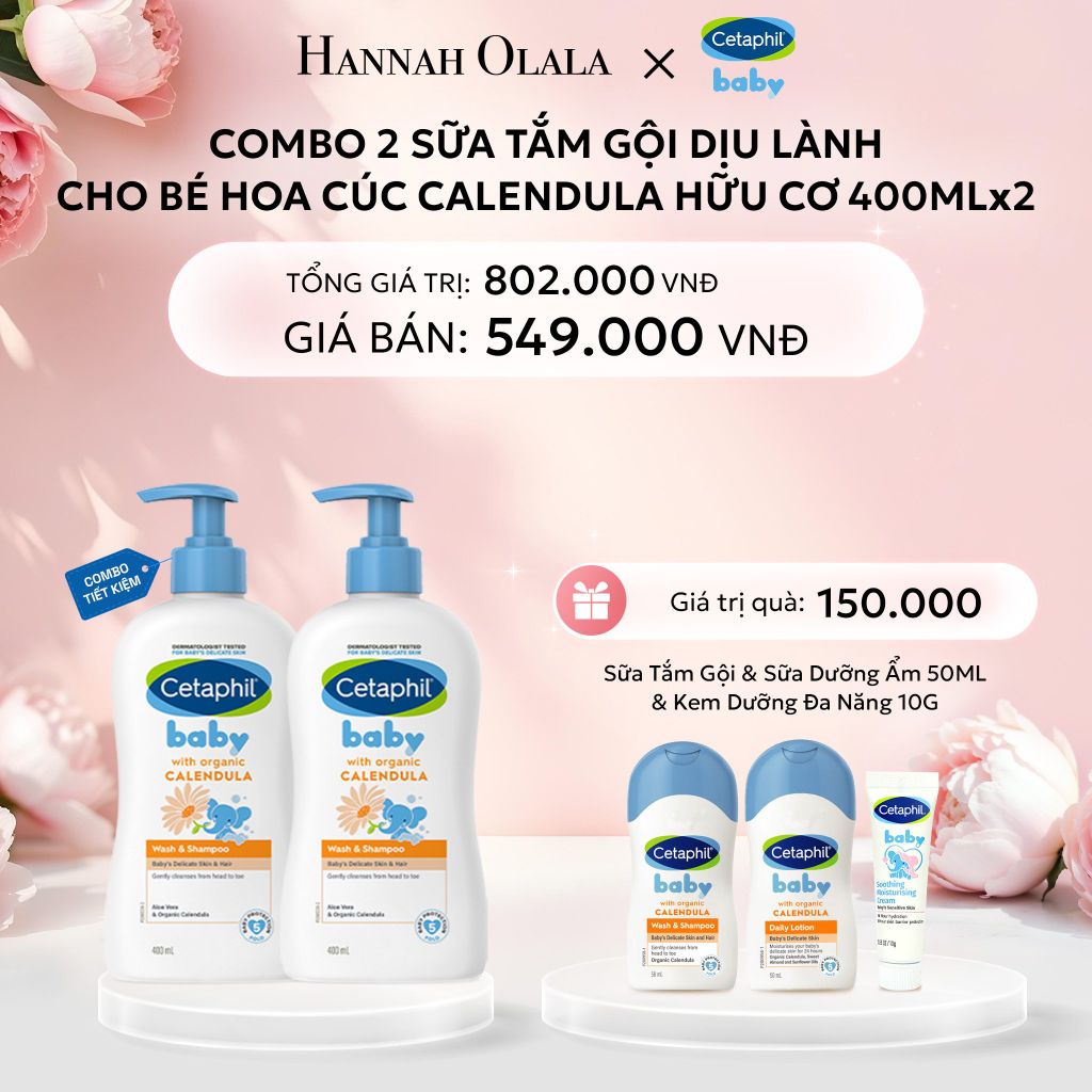  E412: DEAL 13: COMBO 02 SỮA TẮM GỘI DỊU LÀNH CHO BÉ CETAPHIL BABY WASH & SHAMPOO VỚI HOA CÚC HỮU CƠ 400ML 