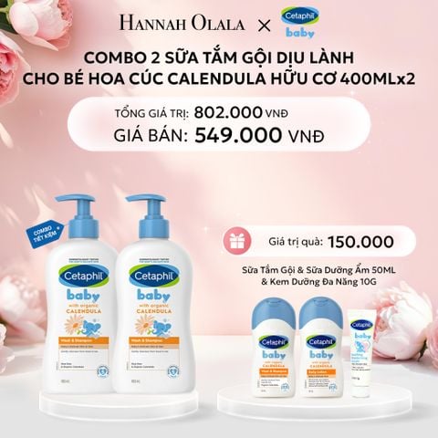  E412: DEAL 13: COMBO 02 SỮA TẮM GỘI DỊU LÀNH CHO BÉ CETAPHIL BABY WASH & SHAMPOO VỚI HOA CÚC HỮU CƠ 400ML 