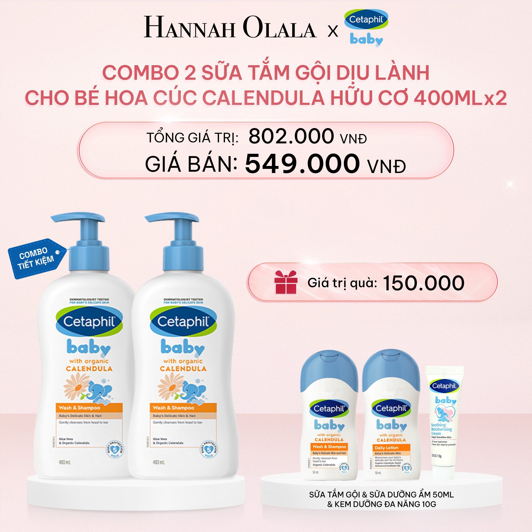  E437_DEAL 13: COMBO 02 SỮA TẮM GỘI DỊU LÀNH CHO BÉ CETAPHIL BABY WASH & SHAMPOO VỚI HOA CÚC HỮU CƠ 400ML 