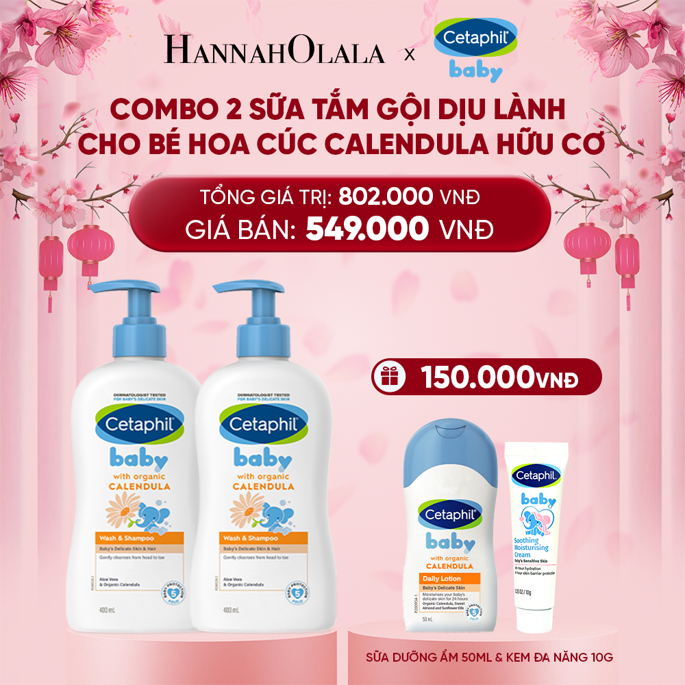  DEAL 13: COMBO 02 SỮA TẮM GỘI DỊU LÀNH CHO BÉ CETAPHIL BABY WASH & SHAMPOO VỚI HOA CÚC HỮU CƠ 400ML 