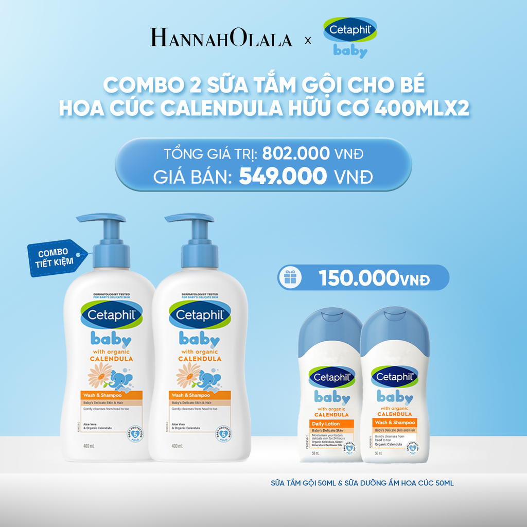  DEAL 13: COMBO 02 SỮA TẮM GỘI DỊU LÀNH CHO BÉ CETAPHIL BABY WASH & SHAMPOO VỚI HOA CÚC HỮU CƠ 400ML 