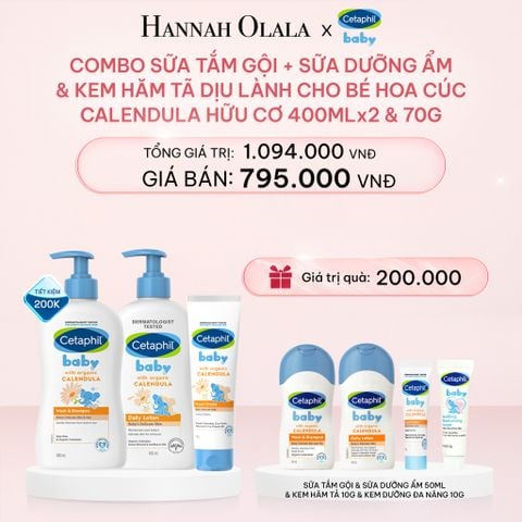  DEAL 10: BỘ SỮA TẮM GỘI 400ML + SỮA DƯỠNG ẨM 400ML + KEM CHỐNG HĂM TÃ 70G CETAPHIL BABY WITH ORGANIC CALENDULA 