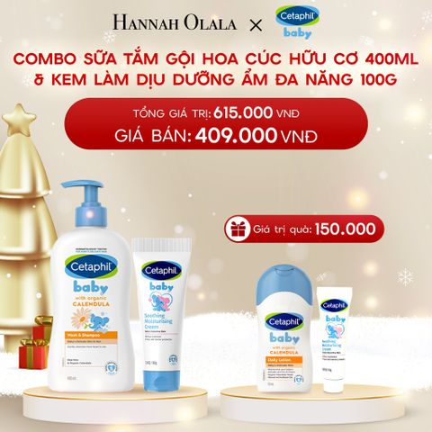  DEAL 11: COMBO SỮA TẮM GỘI DỊU LÀNH CHO BÉ CETAPHIL BABY WASH & SHAMPOO VỚI HOA CÚC HỮU CƠ 400ML & KEM LÀM DỊU VÀ DƯỠNG ẨM CHO BÉ CETAPHIL BABY SOOTHING & MOISTURISING CREAM 100G 