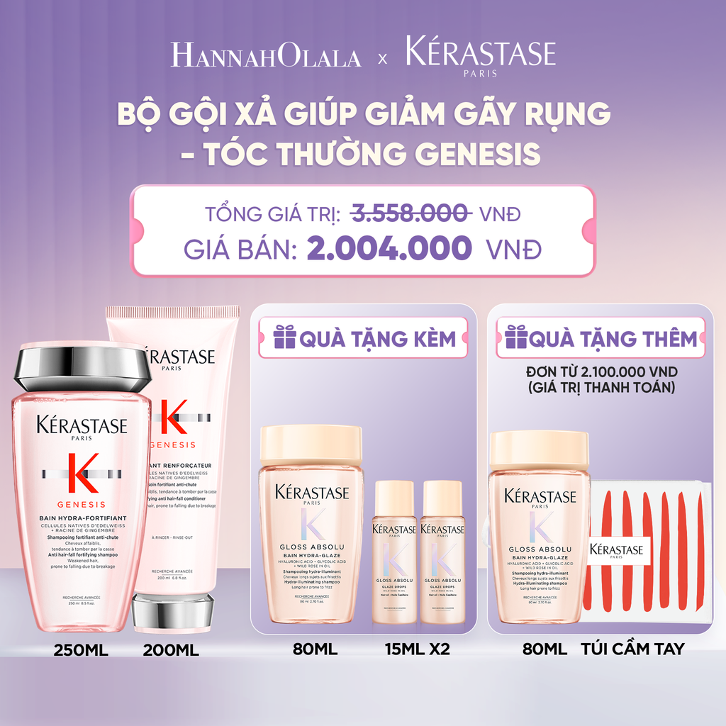  BỘ SẢN PHẨM DẦU GỘI BAIN HYDRA-FORTIFIANT GENESIS 250ML VÀ DẦU XẢ GENESIS FONDANT RENFORCATEUR 200ML - H026 