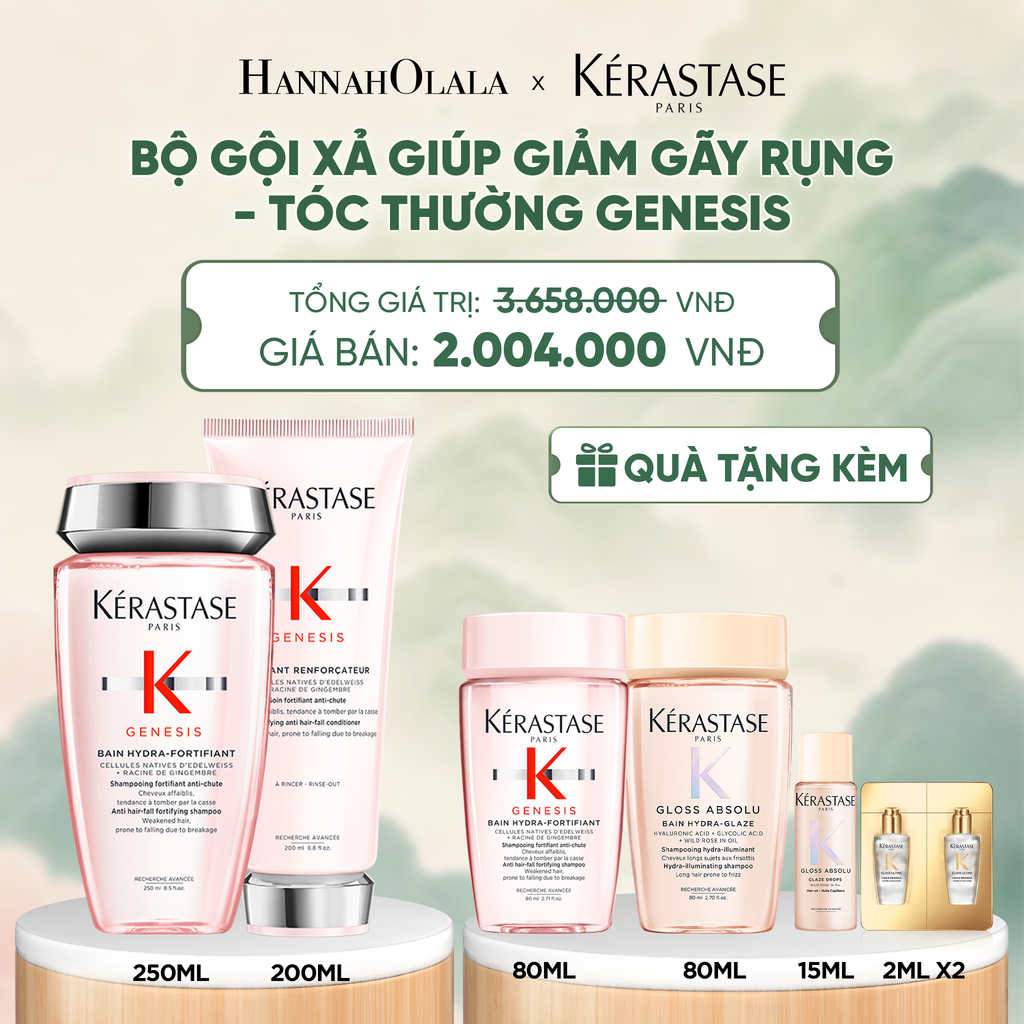  BỘ SẢN PHẨM DẦU GỘI BAIN HYDRA-FORTIFIANT GENESIS 250ML VÀ DẦU XẢ GENESIS FONDANT RENFORCATEUR 200ML - A396 