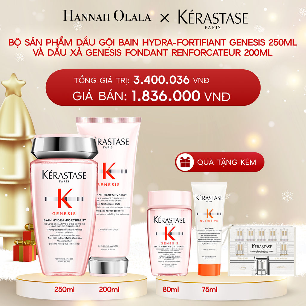  DEAL 3: BỘ SẢN PHẨM DẦU GỘI BAIN HYDRA-FORTIFIANT GENESIS 250ML VÀ DẦU XẢ GENESIS FONDANT RENFORCATEUR 200ML 