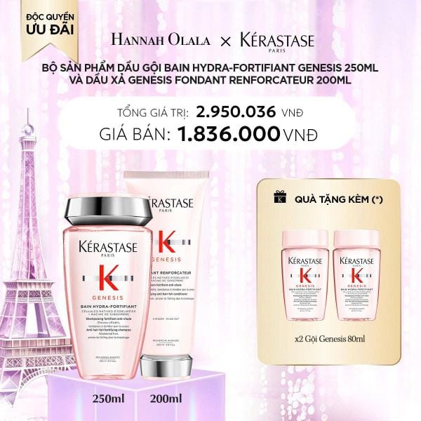  DEAL 4_BACKUP: BỘ SẢN PHẨM DẦU GỘI BAIN HYDRA-FORTIFIANT GENESIS 250ML VÀ DẦU XẢ GENESIS FONDANT RENFORCATEUR 200ML 