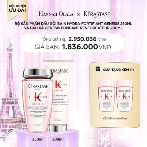  DEAL 4_BACKUP: BỘ SẢN PHẨM DẦU GỘI BAIN HYDRA-FORTIFIANT GENESIS 250ML VÀ DẦU XẢ GENESIS FONDANT RENFORCATEUR 200ML 