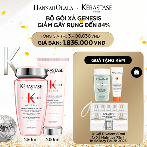  DEAL 4: BỘ SẢN PHẨM DẦU GỘI BAIN HYDRA-FORTIFIANT GENESIS 250ML VÀ DẦU XẢ GENESIS FONDANT RENFORCATEUR 200ML 