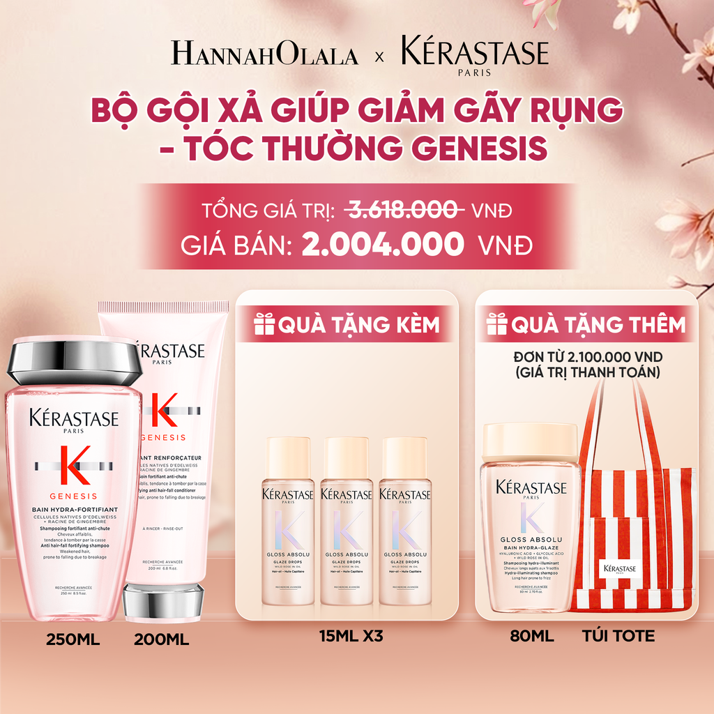  BỘ SẢN PHẨM DẦU GỘI BAIN HYDRA-FORTIFIANT GENESIS 250ML VÀ DẦU XẢ GENESIS FONDANT RENFORCATEUR 200ML - A763 