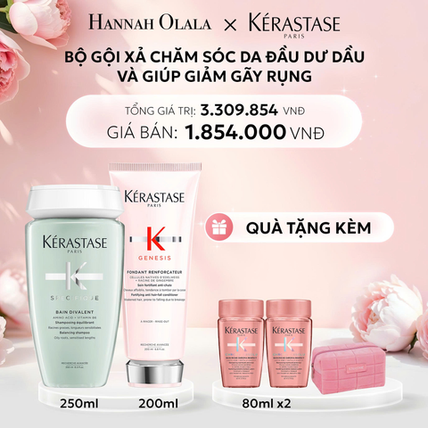  E1074: DEAL 6: BỘ GỘI XẢ CHĂM SÓC DA ĐẦU DƯ DẦU VÀ GIÚP GIẢM GÃY RỤNG (KÉRASTASE DIVALENT BAIN SATIN 250ML + GENESIS FONDANT RENFORCATEUR 200ML) 