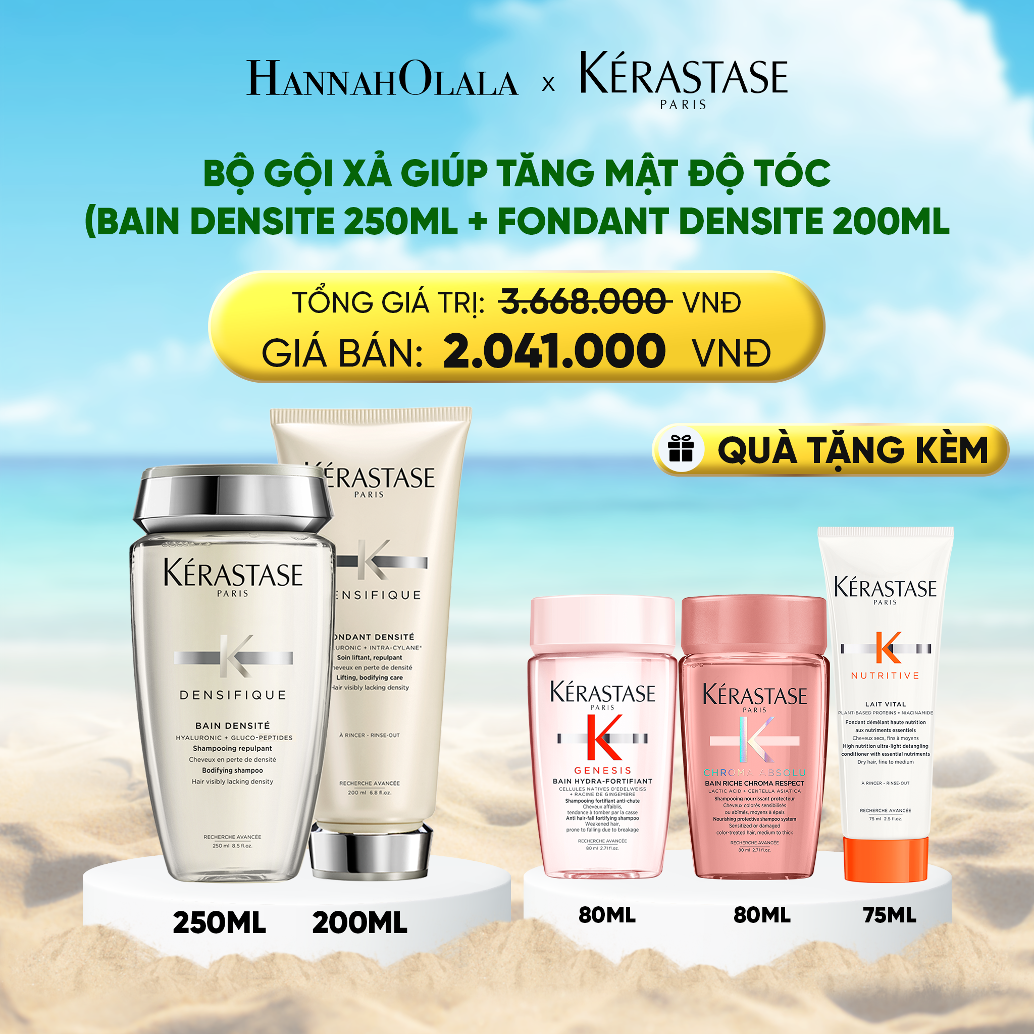 A1046_deal 4: bộ gội xả giúp tăng mật độ tóc kerastase (bain densite 250ml + fondant densite 200ml