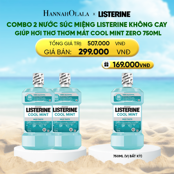  A951_DEAL 9: COMBO 2 NƯỚC SÚC MIỆNG LISTERINE KHÔNG CAY GIÚP HƠI THỞ THƠM MÁT COOL MINT ZERO 750ML 