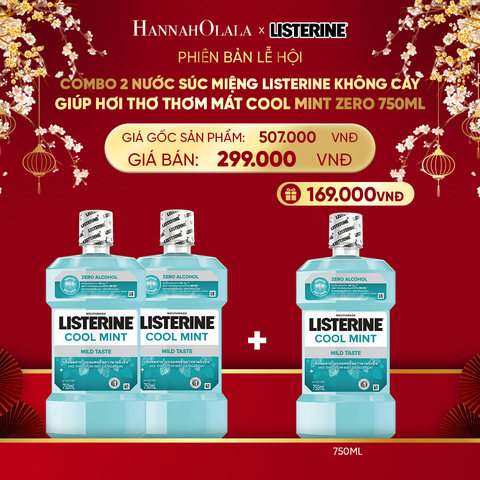  A1479_DEAL 13: COMBO 2 NƯỚC SÚC MIỆNG LISTERINE KHÔNG CAY GIÚP HƠI THƠ THƠM MÁT COOL MINT ZERO 750ML 