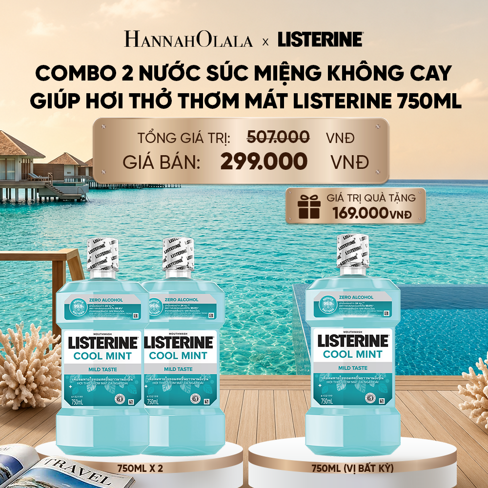  MUA 2 TẶNG 1 NƯỚC SÚC MIỆNG LISTERINE KHÔNG CAY GIÚP HƠI THỞ THƠM MÁT COOL MINT ZERO 750ML 