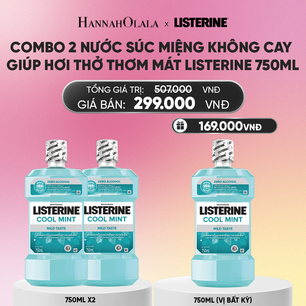  MUA 2 TẶNG 1 NƯỚC SÚC MIỆNG LISTERINE KHÔNG CAY GIÚP HƠI THỞ THƠM MÁT COOL MINT ZERO 750ML_A1236 
