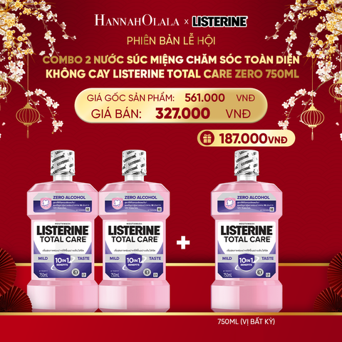  A1480_DEAL 14: COMBO 2 NƯỚC SÚC MIỆNG CHĂM SÓC TOÀN DIỆN KHÔNG CAY LISTERINE TOTAL CARE ZERO 750ML 