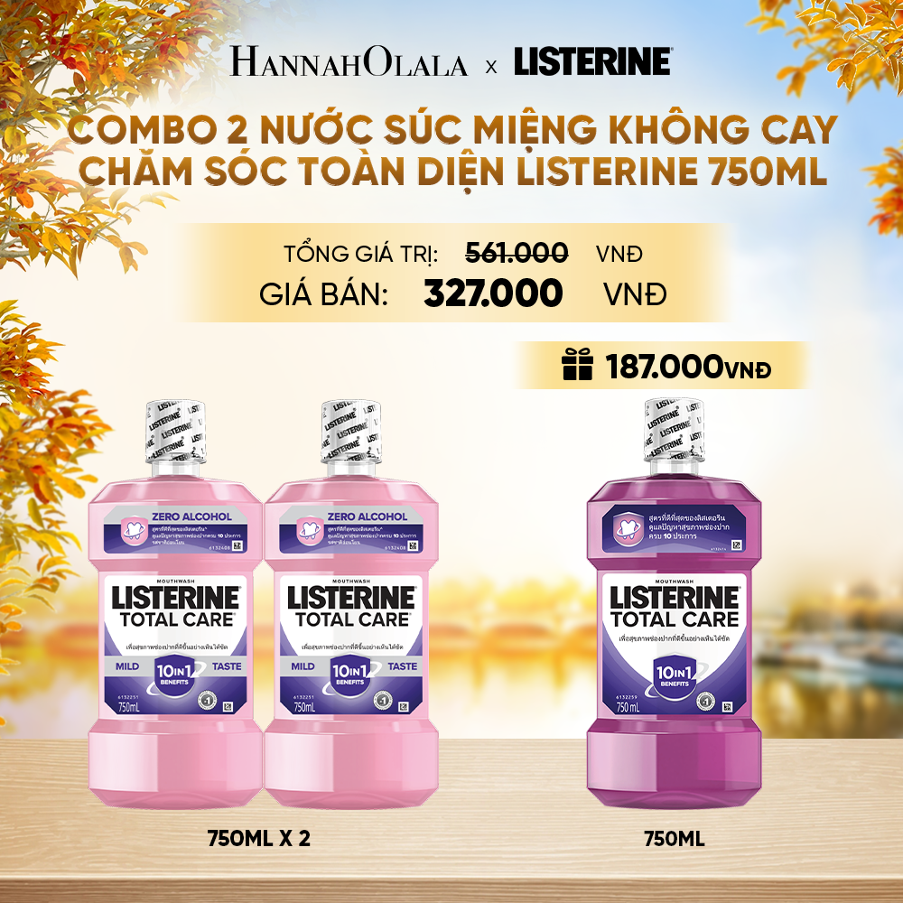  MUA 2 TẶNG 1 NƯỚC SÚC MIỆNG CHĂM SÓC TOÀN DIỆN KHÔNG CAY LISTERINE TOTAL CARE ZERO 750ML - E869 