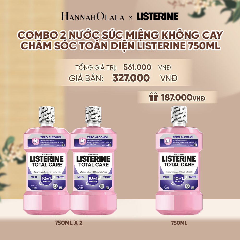  MUA 2 TẶNG 1 NƯỚC SÚC MIỆNG CHĂM SÓC TOÀN DIỆN KHÔNG CAY LISTERINE TOTAL CARE ZERO 750ML - A588 
