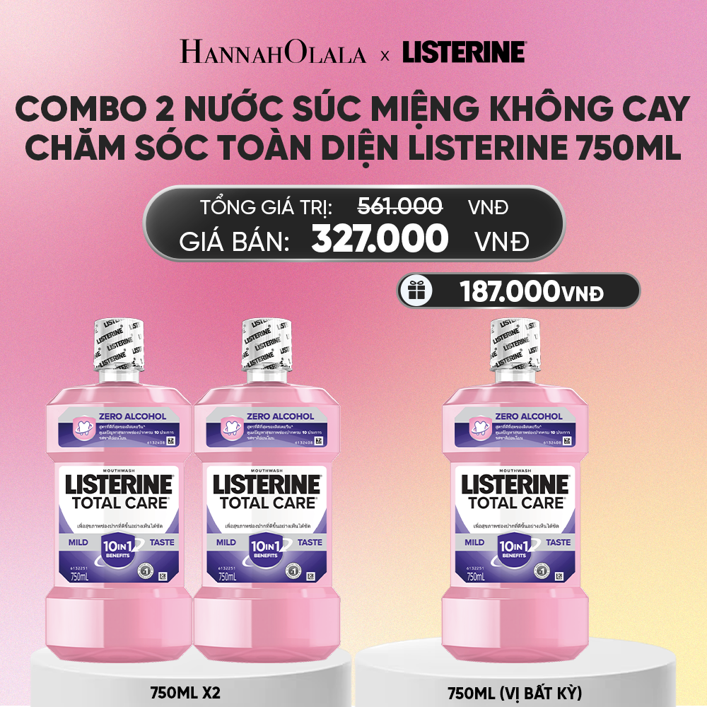  MUA 2 TẶNG 1 NƯỚC SÚC MIỆNG CHĂM SÓC TOÀN DIỆN KHÔNG CAY LISTERINE TOTAL CARE ZERO 750ML_A1237 