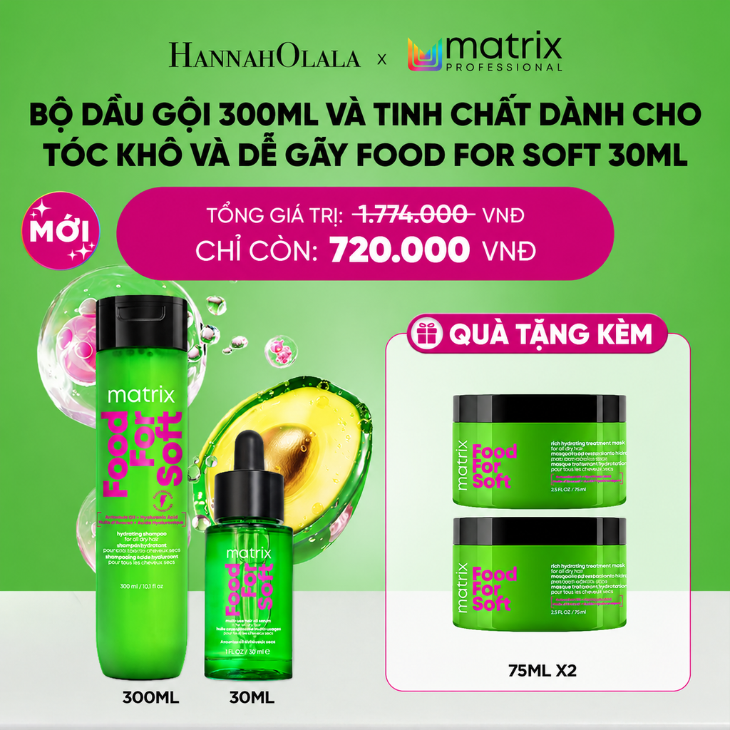  BỘ DẦU GỘI 300ML VÀ TINH CHẤT DÀNH CHO TÓC KHÔ VÀ DỄ GÃY MATRIX FOOD FOR SOFT 30ML - D27 