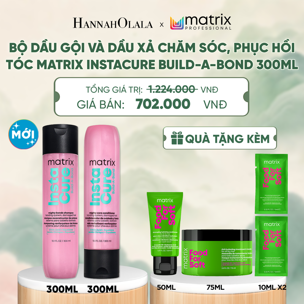  BỘ DẦU GỘI VÀ DẦU XẢ CHĂM SÓC, PHỤC HỒI TÓC MATRIX INSTACURE BUILD-A-BOND 300ML - A429 