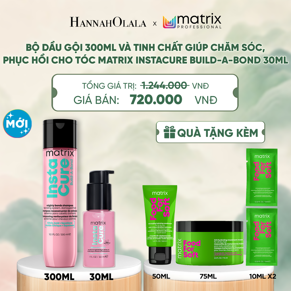  BỘ DẦU GỘI 300ML VÀ TINH CHẤT GIÚP CHĂM SÓC, PHỤC HỒI CHO TÓC MATRIX INSTACURE BUILD-A-BOND 30ML - A431 