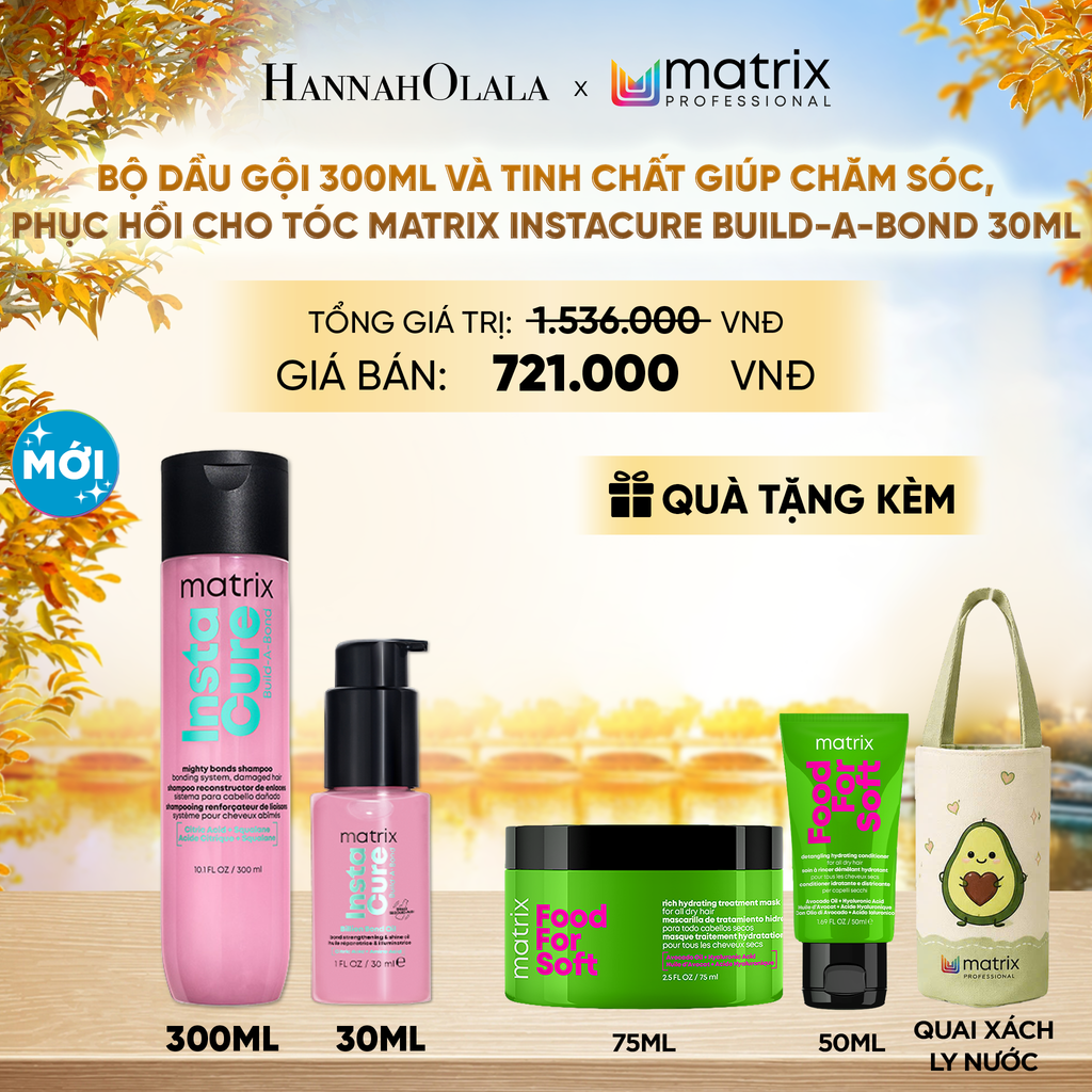  BỘ DẦU GỘI 300ML VÀ TINH CHẤT GIÚP CHĂM SÓC, PHỤC HỒI CHO TÓC MATRIX INSTACURE BUILD-A-BOND 30ML - E512 
