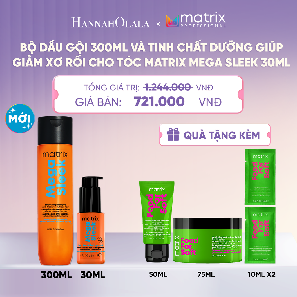  BỘ DẦU GỘI 300ML VÀ TINH CHẤT DƯỠNG GIÚP GIẢM XƠ RỐI CHO TÓC MATRIX MEGA SLEEK 30ML  - L056 