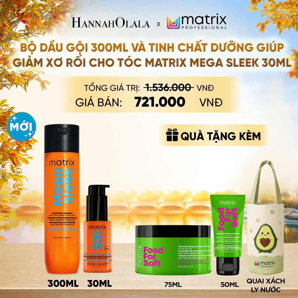 BỘ DẦU GỘI 300ML VÀ TINH CHẤT DƯỠNG GIÚP GIẢM XƠ RỐI CHO TÓC MATRIX MEGA SLEEK 30ML - E513 