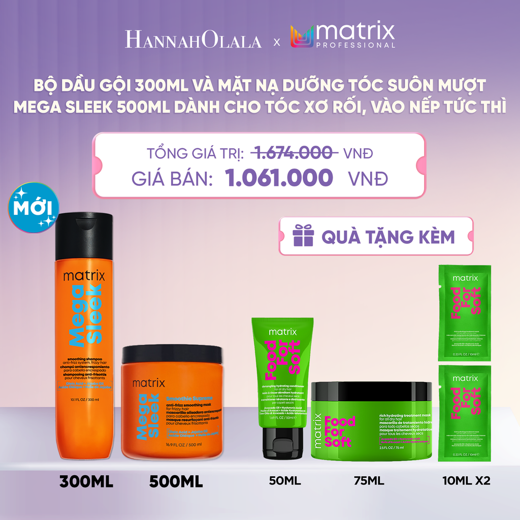  BỘ DẦU GỘI 300ML VÀ MẶT NẠ DƯỠNG TÓC SUÔN MƯỢT MATRIX MEGA SLEEK 500ML DÀNH CHO TÓC XƠ RỐI, VÀO NẾP TỨC THÌ  - L058 