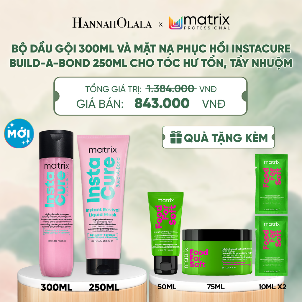  BỘ DẦU GỘI 300ML VÀ MẶT NẠ PHỤC HỒI MATRIX INSTACURE BUILD-A-BOND 250ML CHO TÓC HƯ TỔN, TẨY NHUỘM - A433 