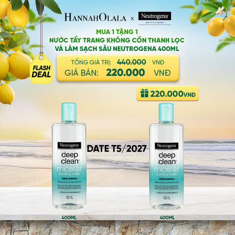  MUA 1 TẶNG 1 NƯỚC TẨY TRANG KHÔNG CỒN THANH LỌC VÀ LÀM SẠCH SÂU NEUTROGENA DEEP CLEAN MICELLAR PURIFYING 400ML (HSD: 20/05/2027) - A2299 