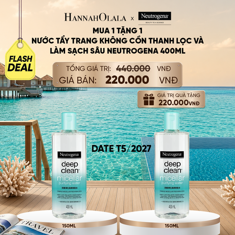  MUA 1 TẶNG 1 NƯỚC TẨY TRANG KHÔNG CỒN THANH LỌC VÀ LÀM SẠCH SÂU NEUTROGENA DEEP CLEAN MICELLAR PURIFYING 400ML (HSD: 20/052027) 
