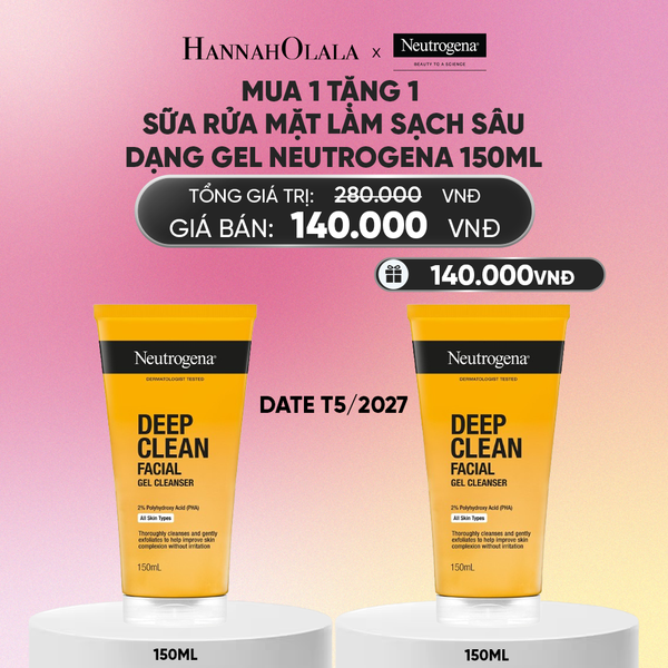  MUA 1 TẶNG 1 SỮA RỬA MẶT NEUTROGENA SẠCH SÂU CHO DA NHẠY CẢM DEEP CLEAN FACIAL GEL CLEANSER 150ML (HSD: 31/05/2027)_ A920 